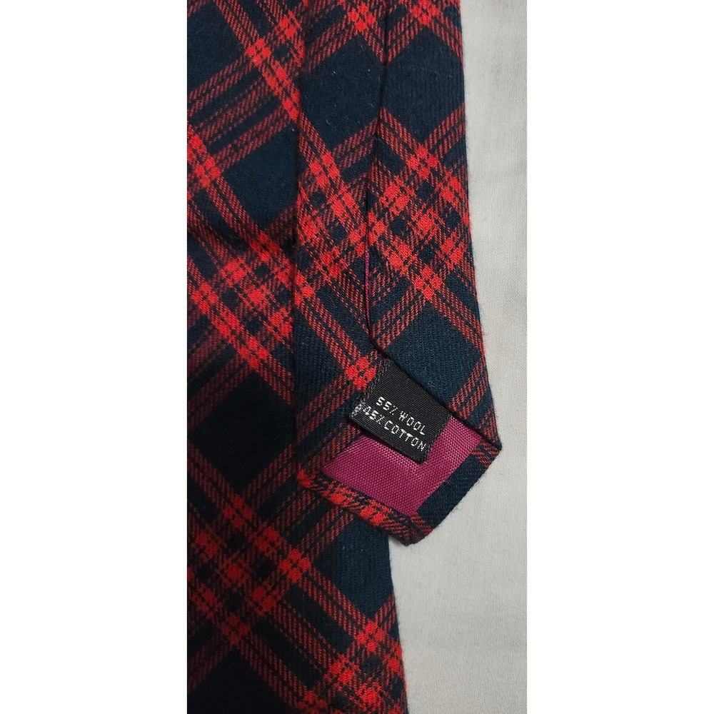 Michael Reed Designer Collection Red Navy Blue Plaid Wool Cotton Blend Necktie - Picture 4 of 5